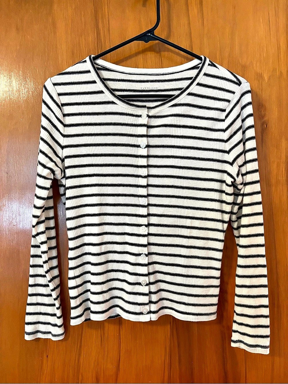 Everlane The Vintage Rib Cardigan Striped White & Black